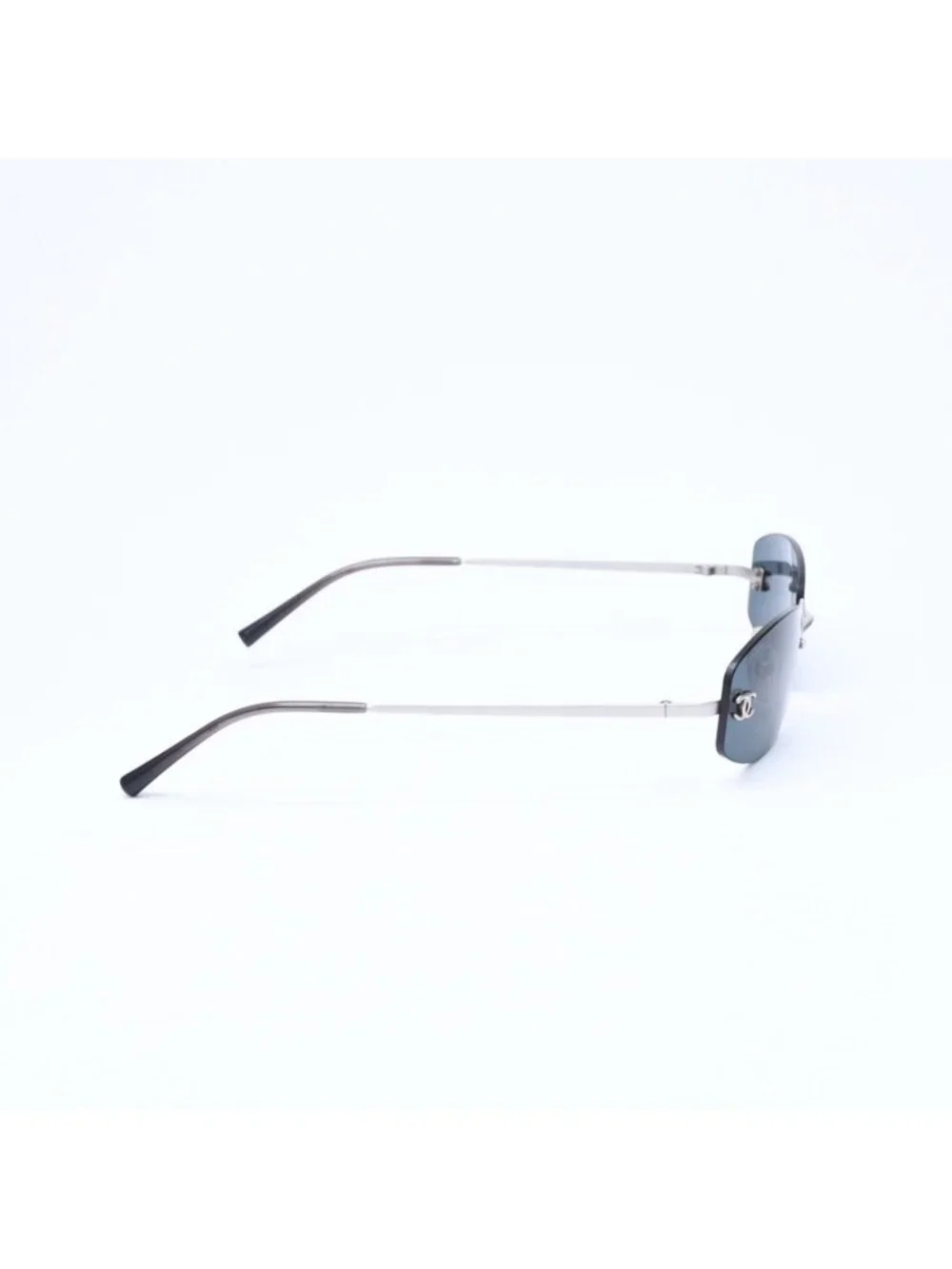 Chanel Rimless Sunglasses Eyewear CC Logo Silver Black